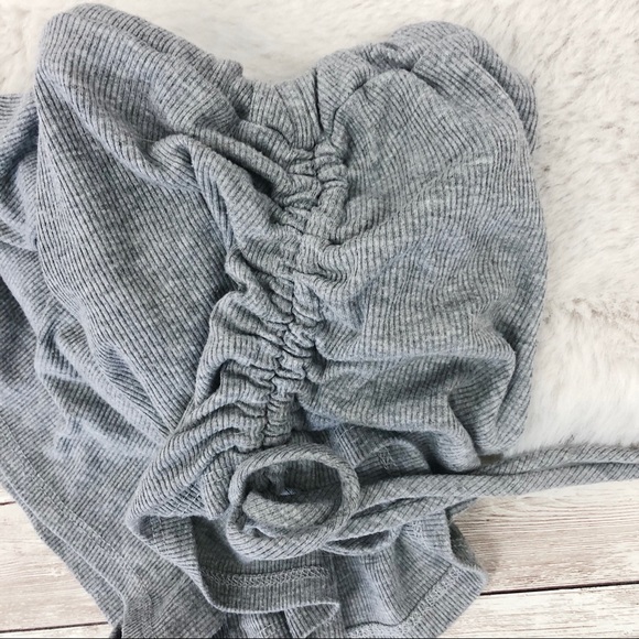 Lavender Field Gray Ribbed Ruched Off Shoulder PJ - Picture 3 of 5